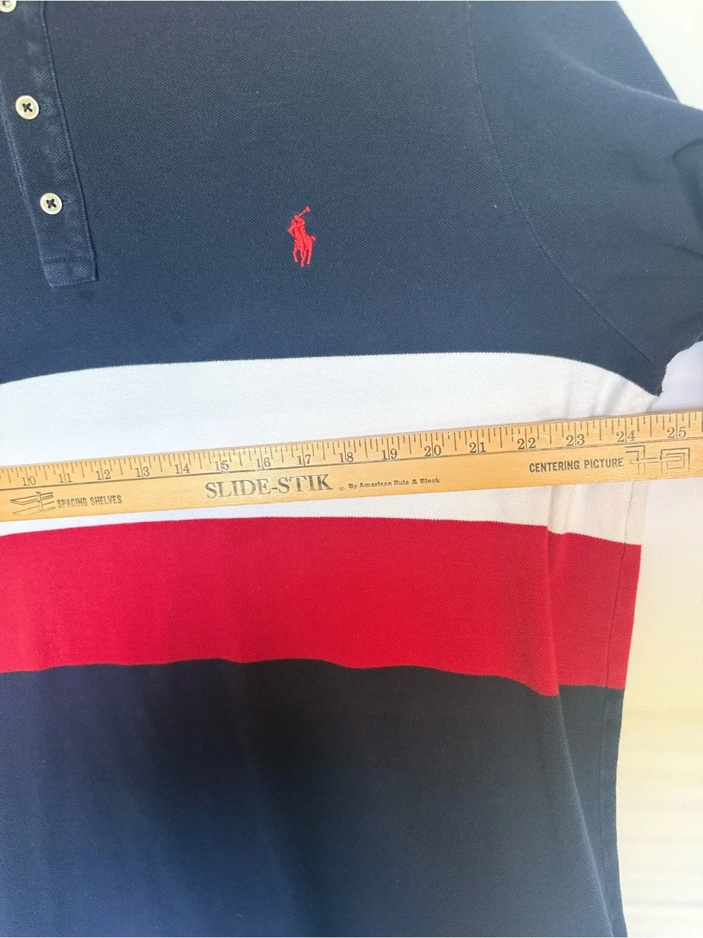 Polo Ralph Lauren Navy, White & Red Colorblock  Hooded Cotton Shirt XXL